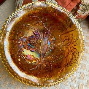 Imperial/Carnival Luster Glass Bowl - Open Rose Pattern in Marigold - Vintage